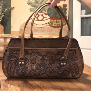 Vintage one-of-a-kind tooled leather tote